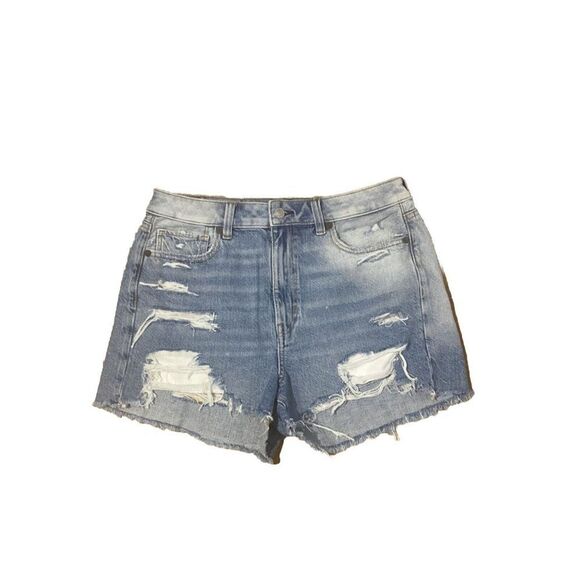 AMERICAN EAGLE WOMEN SIZE 8 MOM SHORT DISTRESSED DENIM STRETCH JEAN SHORTS NWT - Picture 1 of 7